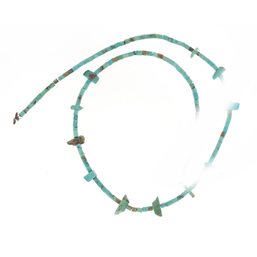 3144 - Egyptian blue faience bead necklace, 48cm in length, 8.9g