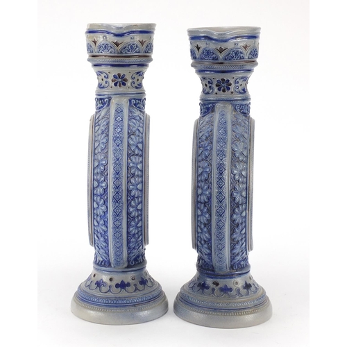 3372 - Pair of Bavarian salt glazed jugs, each numbered 566A to the bases, each 35.5cm high