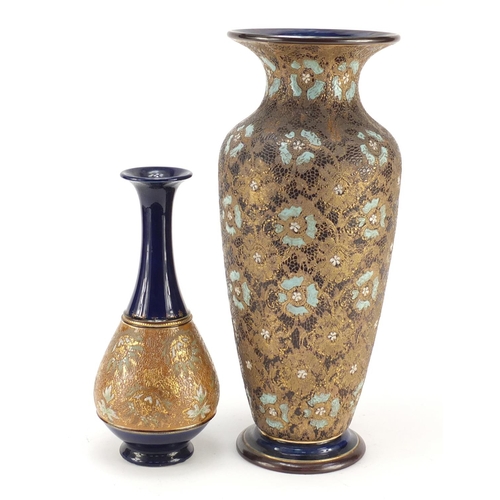 3485 - Large Royal Doulton stoneware vase and a Doulton Slaters vase, the largest 40cm high