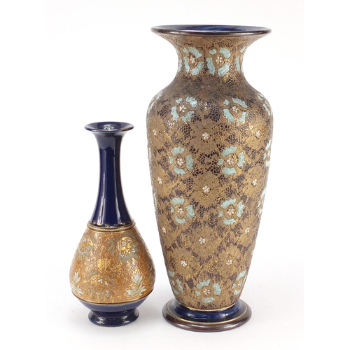 3485 - Large Royal Doulton stoneware vase and a Doulton Slaters vase, the largest 40cm high