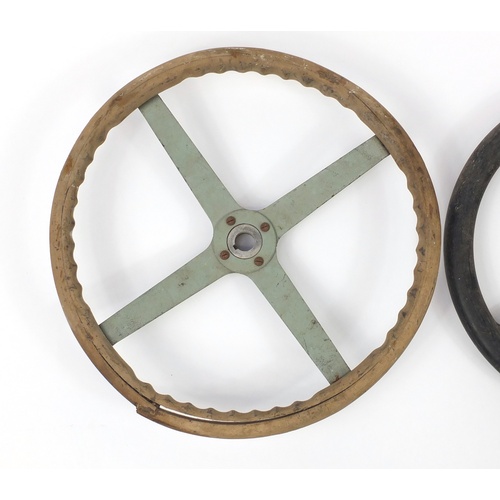 3244 - Two vintage car steering wheels, the larger 46cm diameter