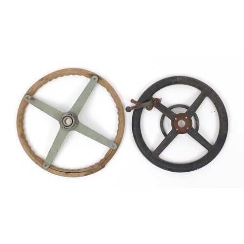 3244 - Two vintage car steering wheels, the larger 46cm diameter