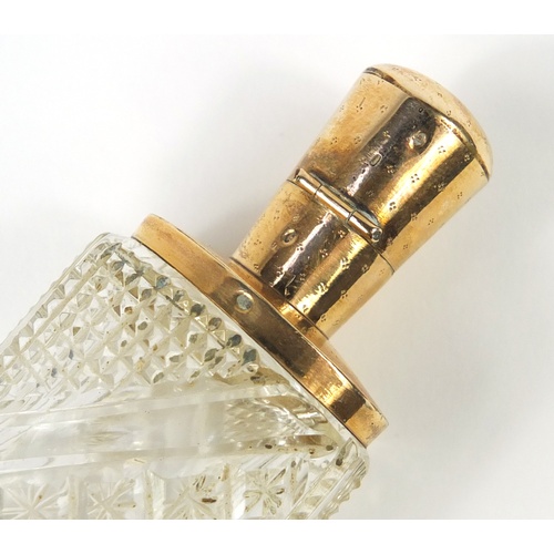 3182 - Dutch cut glass scent bottle with 18ct gold mounts and fitted leather case, impressed marks to the m... 