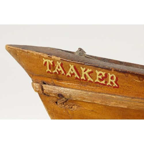 3346 - Well detailed wooden model of a catamaran boat and a smaller model, Itala, the largest 56cm in lengt... 