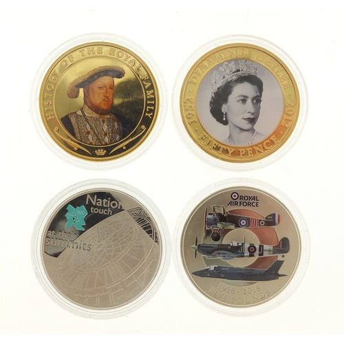 3690 - Four commemorative coins including Diamond Jubilee fifty pence and Nations Touch at Their Summits fi... 