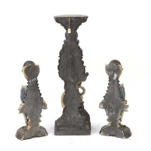 3515 - Lion dumb waiter and pair of wall sconces, incised NICK, the largest 98cm high