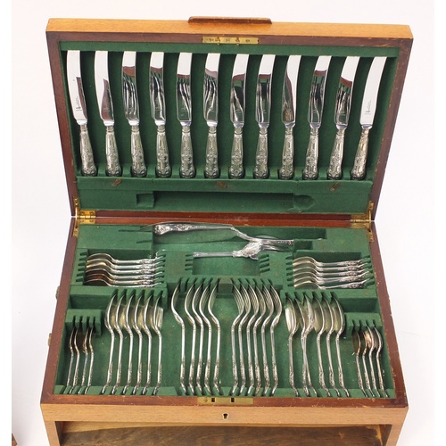 3361 - 1920's Atkin Brothers canteen of Queens pattern silver plated cutlery including a fish set, housed i... 