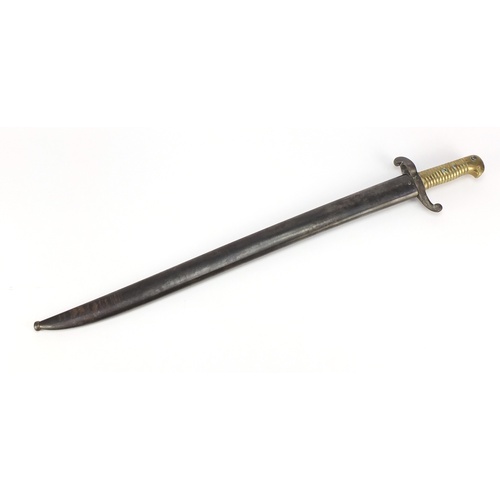 3779 - French military interest 1842 Yataghan bayonet with scabbard, impressed marks, 71cm long