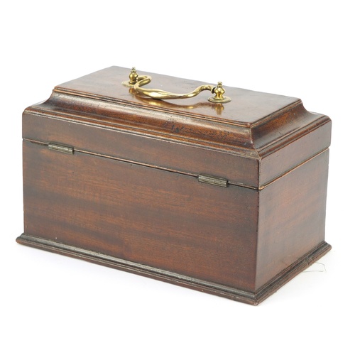 3442 - Georgian mahogany tea caddy with brass fittings and tin liners, 15cm H x 25.5cm W x 15cm D