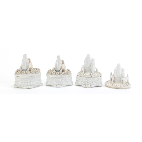 1252 - Three continental porcelain trinket boxes and four covers, the largest 9cm high