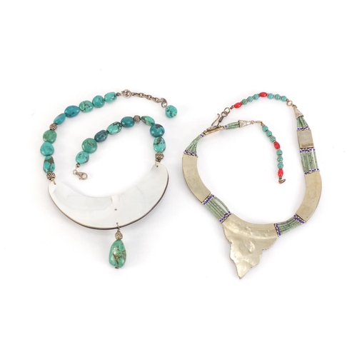 1195 - Two ethnic necklaces with turquoise fiance beads