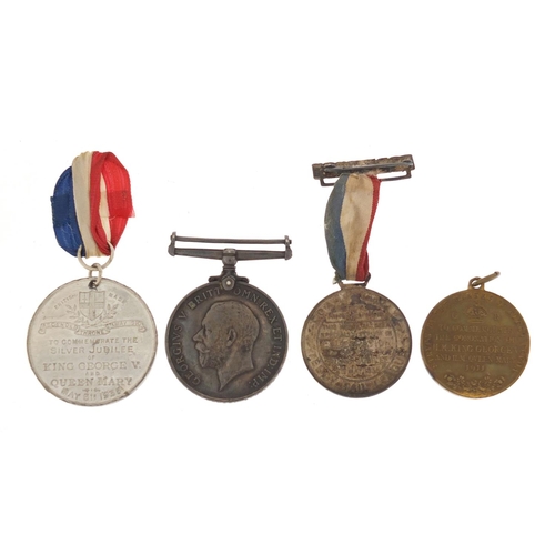 1212 - Three commemorative medallions and a World War 1 1914-18 war medal awarded to 74PTE.C.M.THOMAS.A.CYC... 