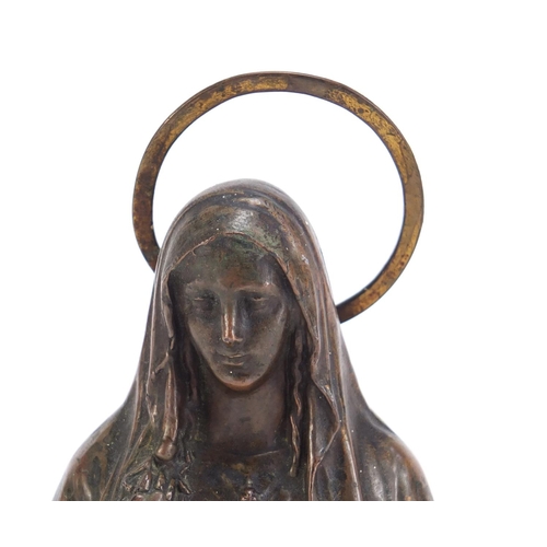 248 - Classical bronzed bust of Madonna raised on an oval marble base, 14cm high