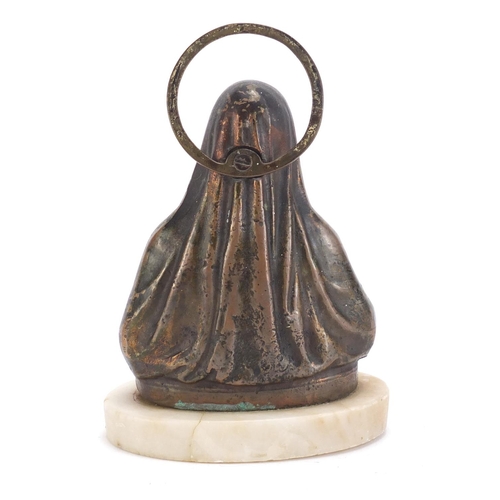 248 - Classical bronzed bust of Madonna raised on an oval marble base, 14cm high