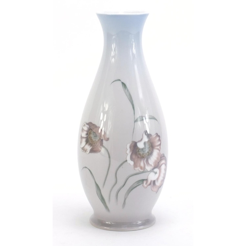 1136 - Danish porcelain vase by Bing & Grundel hand painted with flowers, 27cm high