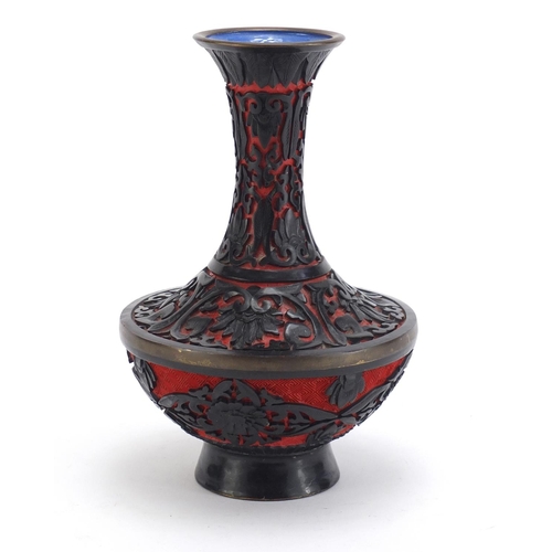 227 - Chinese cinnabar lacquer vase carved with flowers, 21cm high