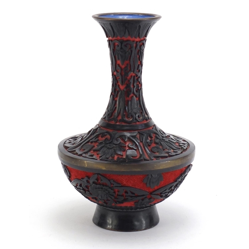 227 - Chinese cinnabar lacquer vase carved with flowers, 21cm high