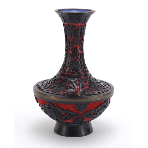 227 - Chinese cinnabar lacquer vase carved with flowers, 21cm high