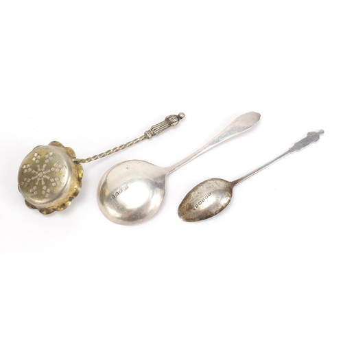 362 - Silver and white metal objects including a pedestal bon bon dish and two spoons, the largest 7.5cm h... 