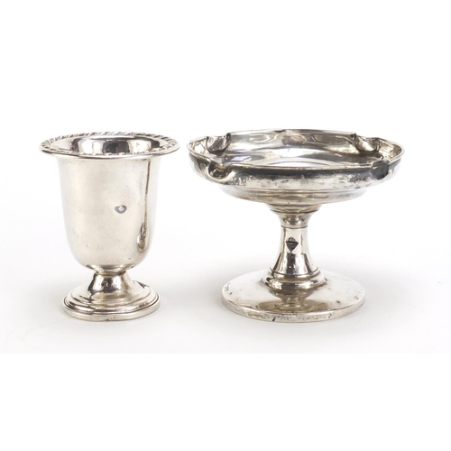 362 - Silver and white metal objects including a pedestal bon bon dish and two spoons, the largest 7.5cm h... 