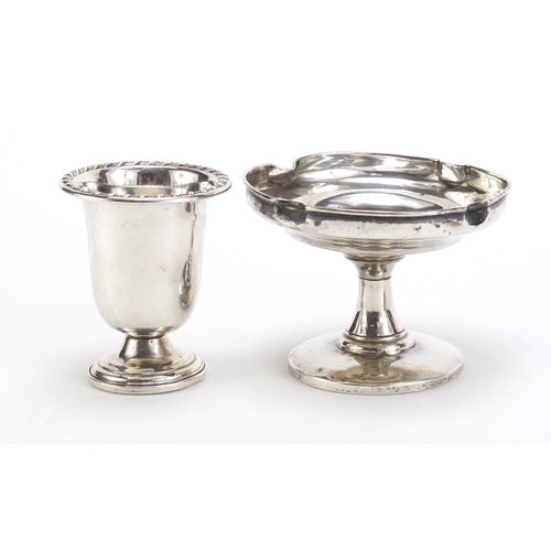 362 - Silver and white metal objects including a pedestal bon bon dish and two spoons, the largest 7.5cm h... 