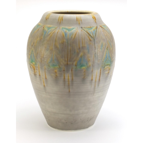 185 - Large Pilkingtons Royal Lancastrian vase having a mottled glaze by Gladys Rogers, 42cm high