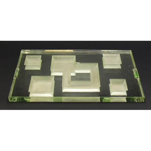 411 - French Art Deco mirrored glass tray by Jean Luce, etched monogram to one end, 53.5cm x 32cm