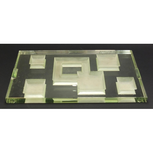 411 - French Art Deco mirrored glass tray by Jean Luce, etched monogram to one end, 53.5cm x 32cm