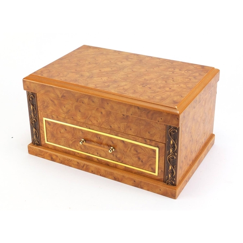 358A - Costume jewellery arranged in a box with mirrored back and base drawer, including a pair of 9ct gold... 