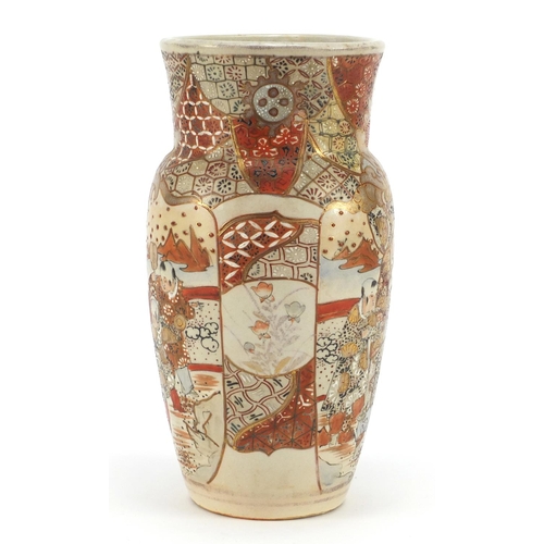 1224 - Japanese Satsuma pottery vase hand painted with figures and flowers, 26cm high