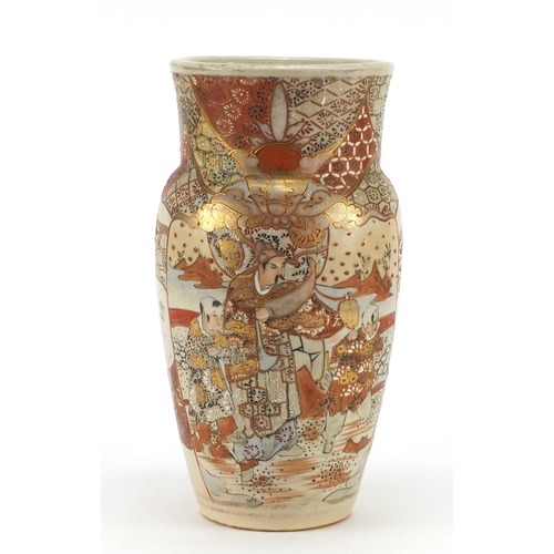 1224 - Japanese Satsuma pottery vase hand painted with figures and flowers, 26cm high