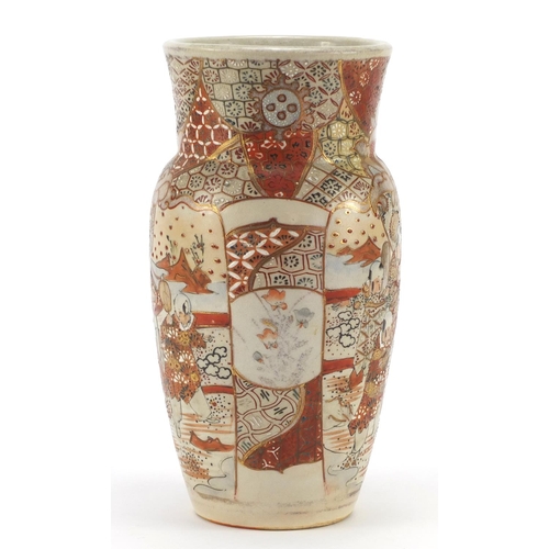 1224 - Japanese Satsuma pottery vase hand painted with figures and flowers, 26cm high