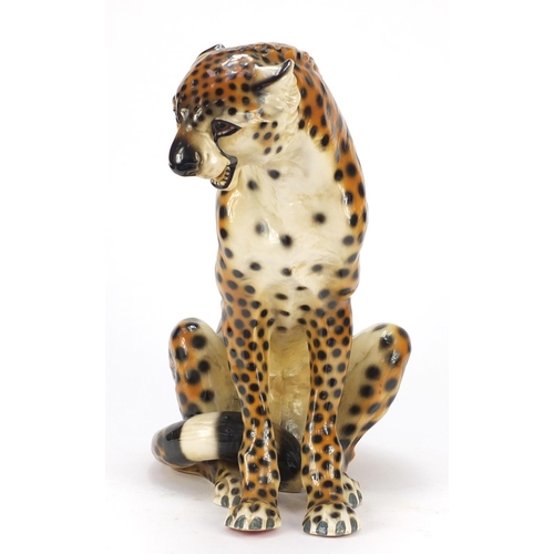 967 - Large ceramic seated cheetah, 42cm high