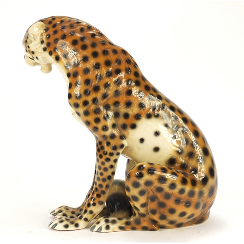 967 - Large ceramic seated cheetah, 42cm high