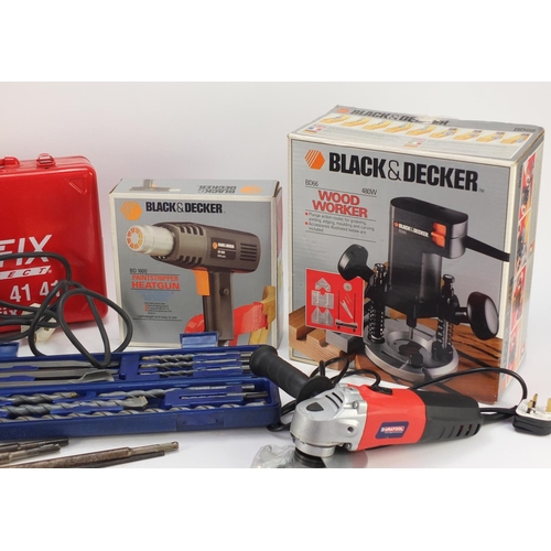 1510 - Tools including a Black and Decker heat gun, Black and Decker woodworker and a ferm rotary hammer