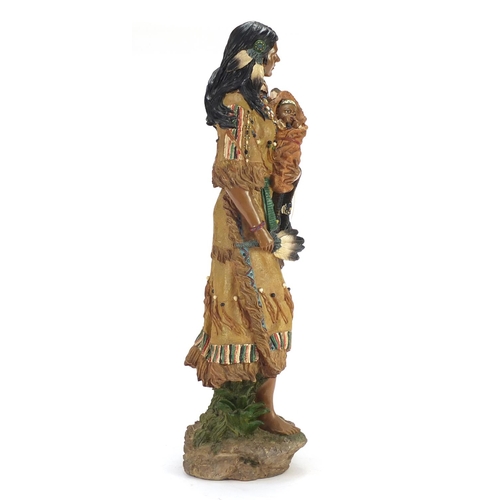 949 - Red Indian chief wall mask and a Mother with Child, the largest 60cm high