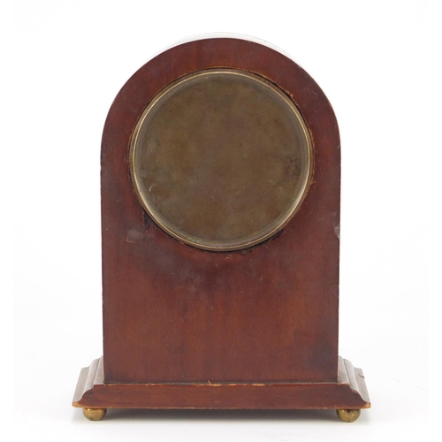 245 - Inaid mahogany dome top mantel clock with enamelled dial and Roman numerals, 20.5cm high