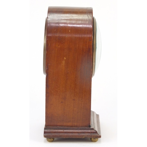 245 - Inaid mahogany dome top mantel clock with enamelled dial and Roman numerals, 20.5cm high