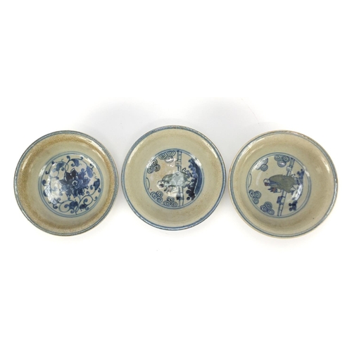 1222 - Three Chinese porcelain bowls hand painted with figures and flowers, each 14.5cm in diameter