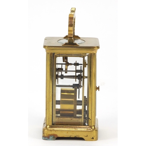 221 - Brass carriage clock with enamel dial and Roman numerals, 10.5cm high