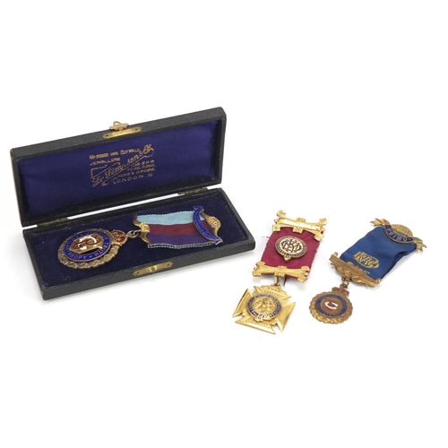 1216 - Three masonic jewels including a silver and enamel example presented to B Sargent