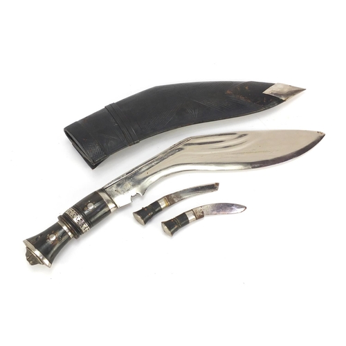 1221 - Kukri knife with leather sheath, 43cm in length