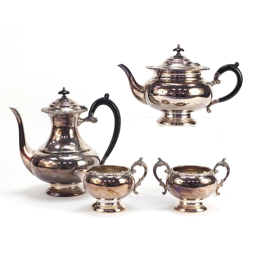 1272 - Silver plated four piece tea service by Oveida and a Viners silver plated tray, the largest 31cm in ... 