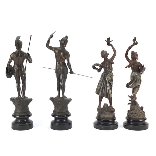 953 - Two pairs of spelter figures including a pair of Gladiators, the largest 43.5cm high