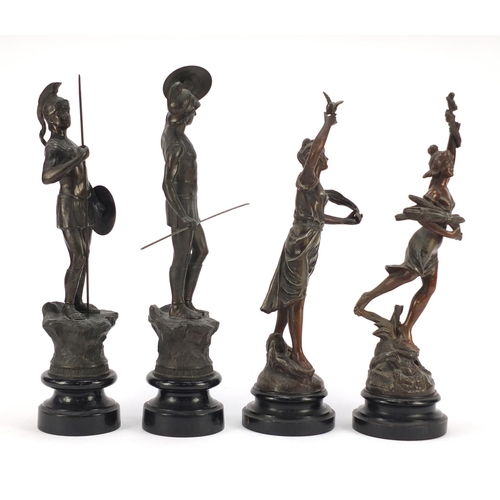 953 - Two pairs of spelter figures including a pair of Gladiators, the largest 43.5cm high