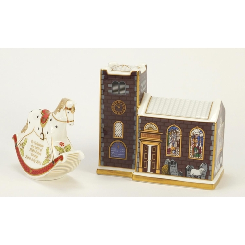 934 - Two Royal Crown Derby paperweights comprising Christmas Church limited edition 268/500 and Rocking H... 