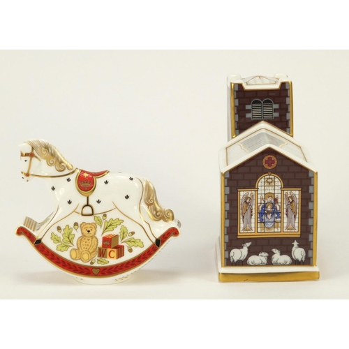 934 - Two Royal Crown Derby paperweights comprising Christmas Church limited edition 268/500 and Rocking H... 