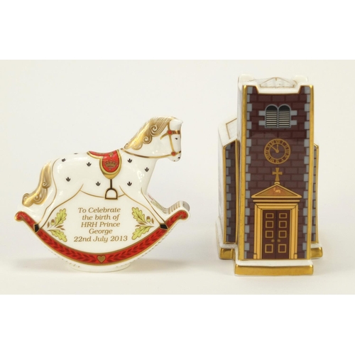 934 - Two Royal Crown Derby paperweights comprising Christmas Church limited edition 268/500 and Rocking H... 