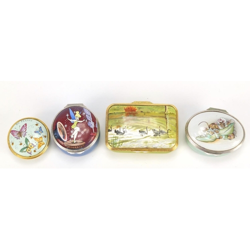 1194 - Four enamel trinkets including two by Halcyon Days, the largest 6.5cm wide