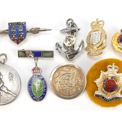 1446 - Military and other badges and lapels including silver and enamel Royal Corps of Signals and silver K... 